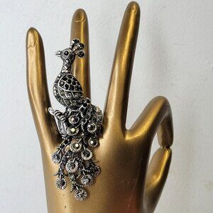 Rhinestones Peacock Ring Stretch Band